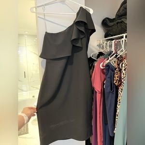 Black ruffled one shoulder dress